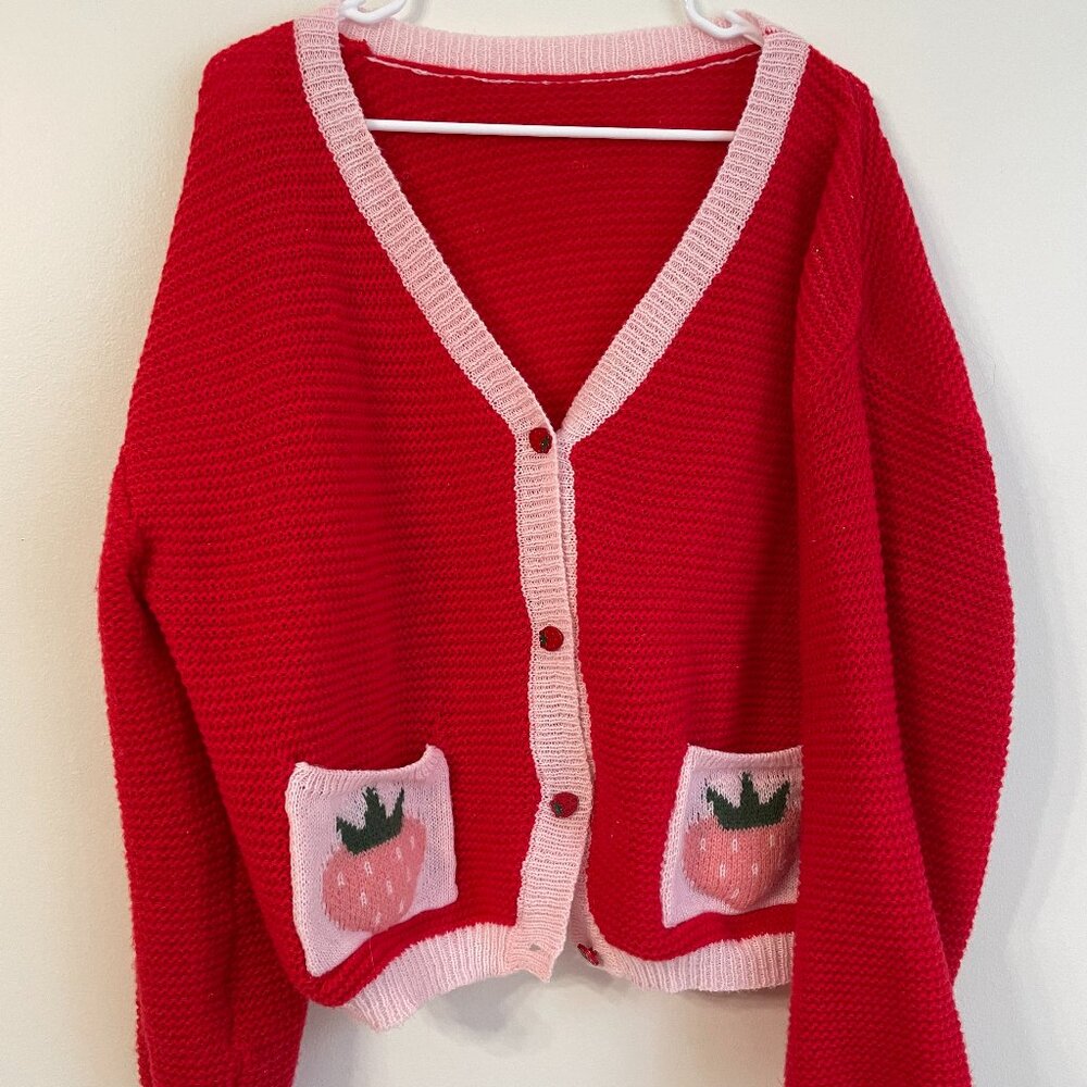 SHENHE Women's Kawaii Strawberry Pattern Cardigan - Large